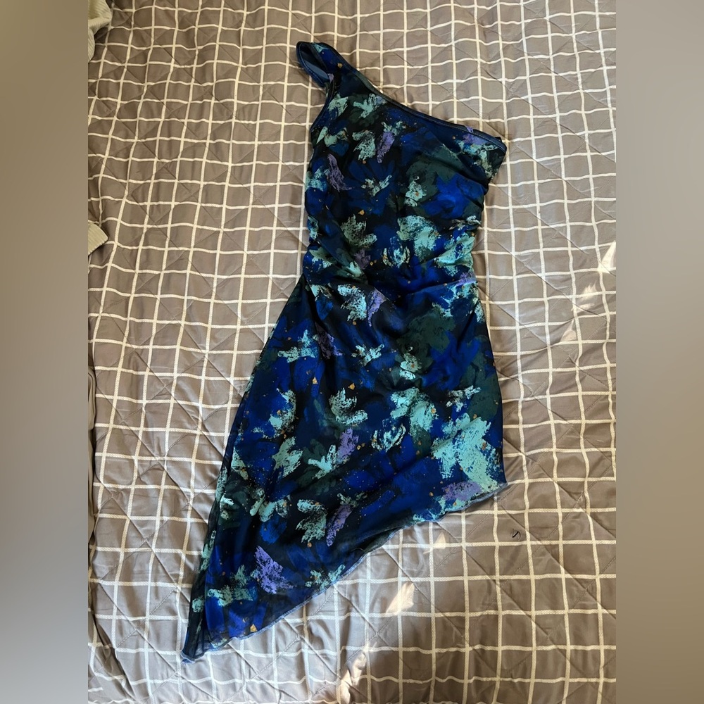 Asymmetrical Blue Floral Dress